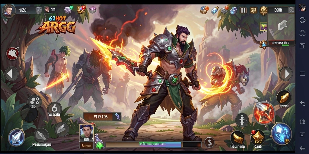 Tampilan utama gameplay <strong>62HOT</strong> menampilkan aksi pertempuran yang dinamis dan epik.