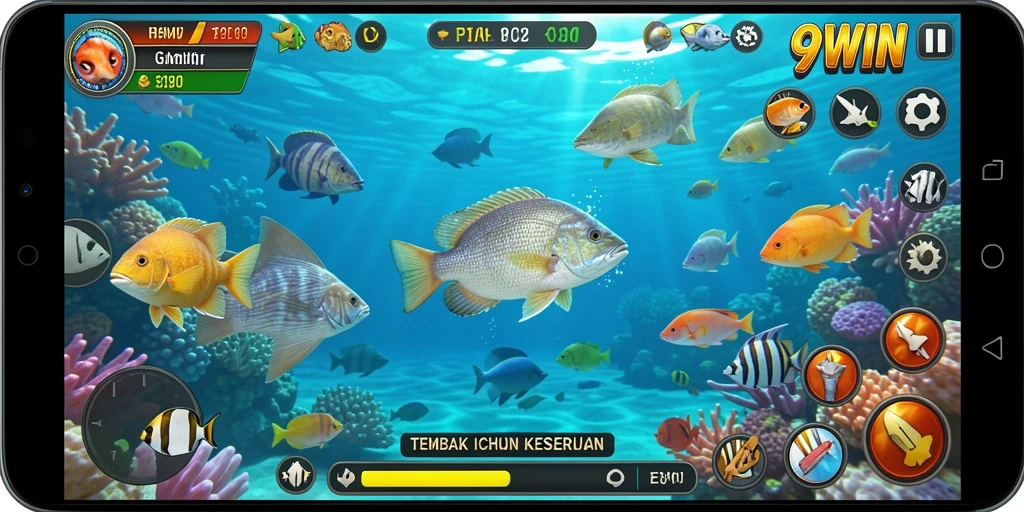 Screenshot gameplay menampilkan aksi seru berburu ikan di 9WIN.