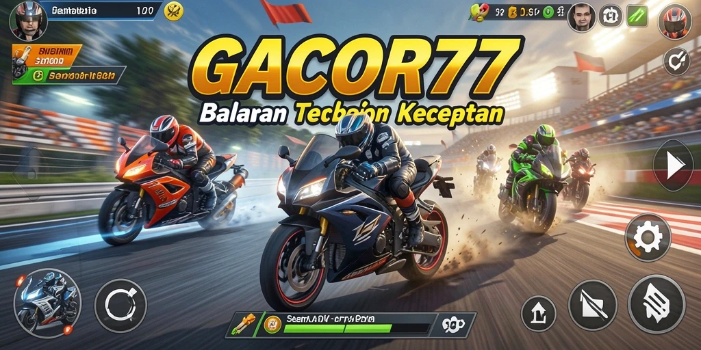 Tampilan gameplay GACOR77 dengan motor balap yang kencang.