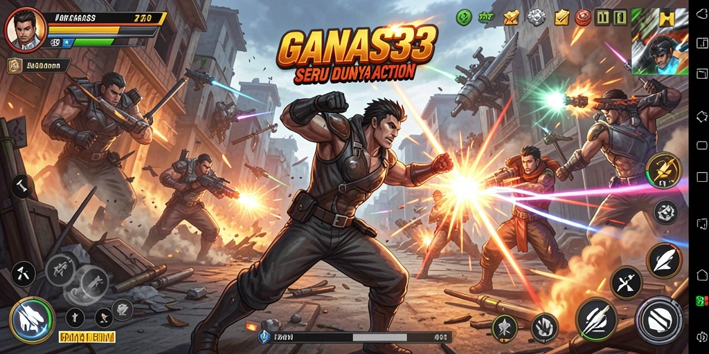 Screenshot aksi seru dari GANAS33 saat pertarungan intens.