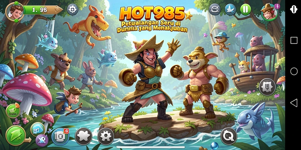 Screenshot menunjukkan gameplay seru dan eksplorasi dunia dalam HOT985.