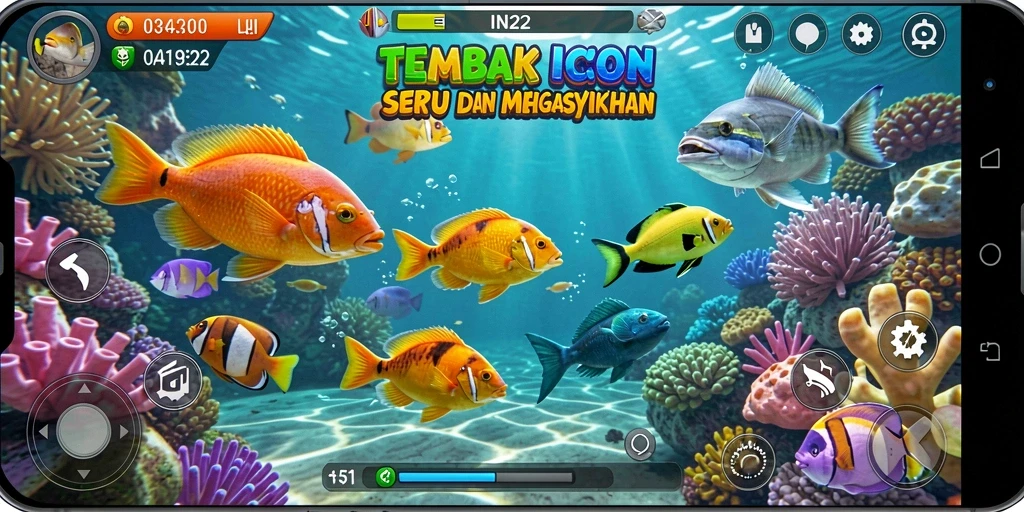 Screenshot IN22 menampilkan aksi seru berburu ikan.