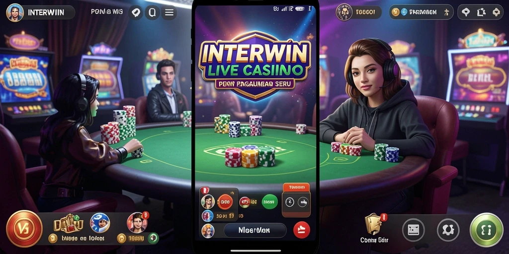 Screenshot gameplay Live Casino INTERWIN dengan dealer langsung dan suasana kasino yang mendebarkan.