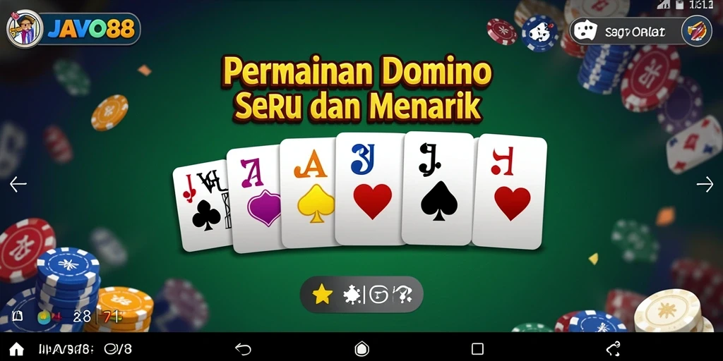 Tampilan gameplay seru dari JAVO88 dengan pemain yang berkompetisi di meja Domino.