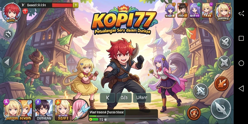 Tangkapan layar gameplay KOPI77 yang menampilkan aksi karakter anime.