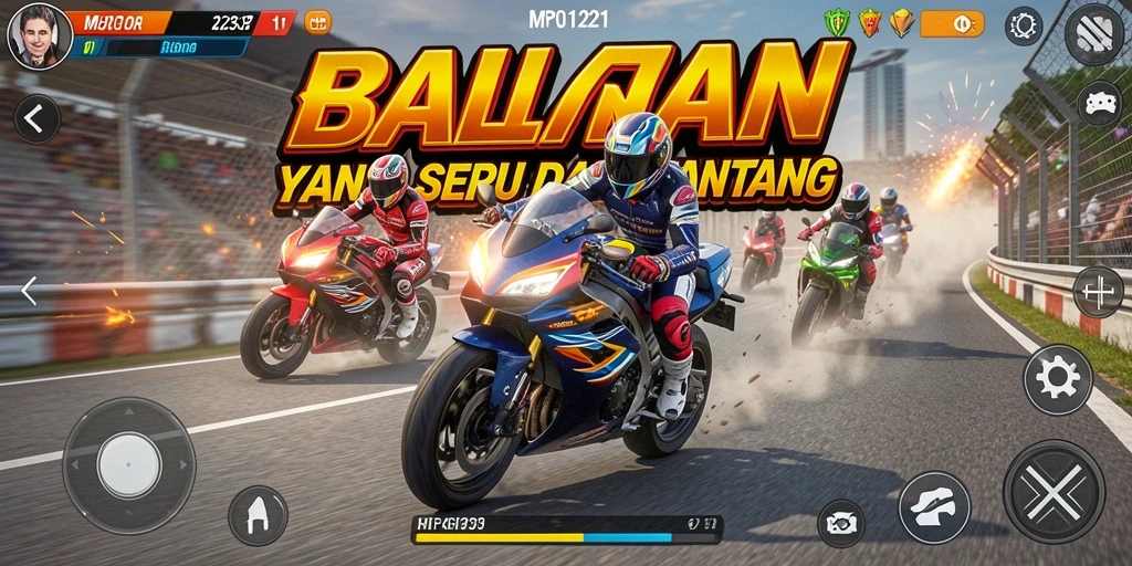Screenshot MPO1221 menampilkan balapan motor yang seru dan grafis menawan.