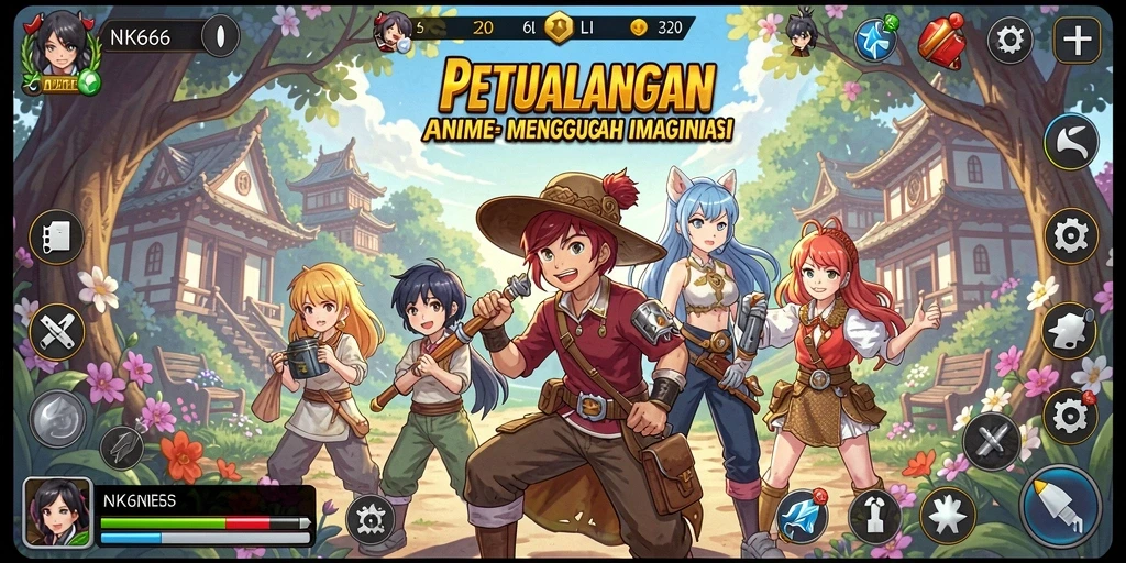 Gameplay NK666 dengan karakter anime yang penuh aksi dan warna.