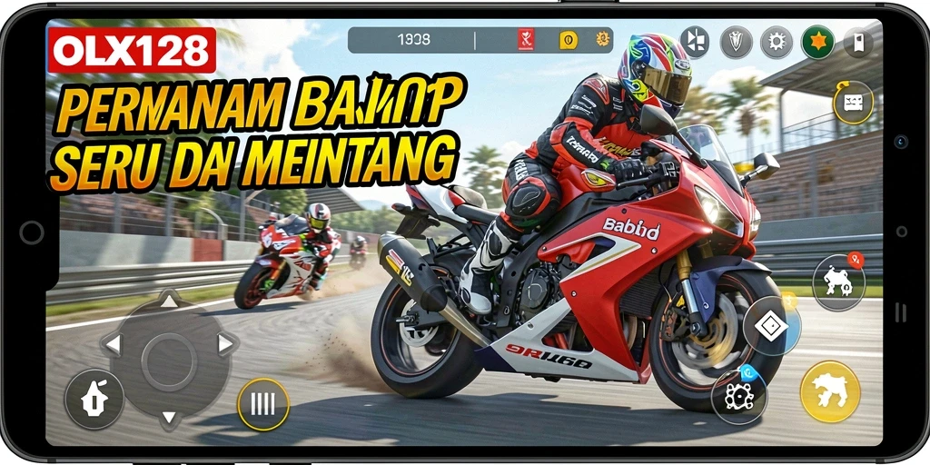 Screenshot dari gameplay <strong>OLX128</strong> menampilkan aksi balapan motor yang menegangkan.