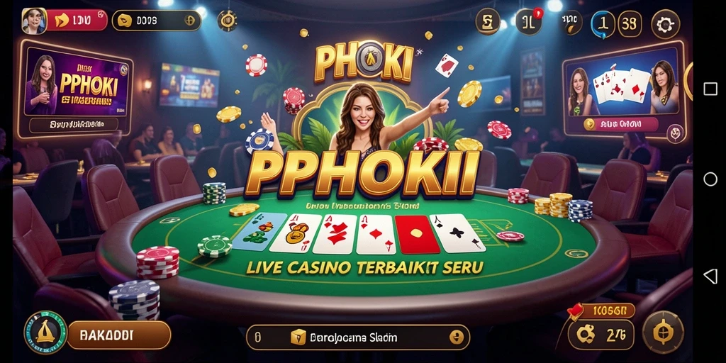 Screenshot PPHOKI menampilkan dealer langsung dan suasana kasino interaktif.