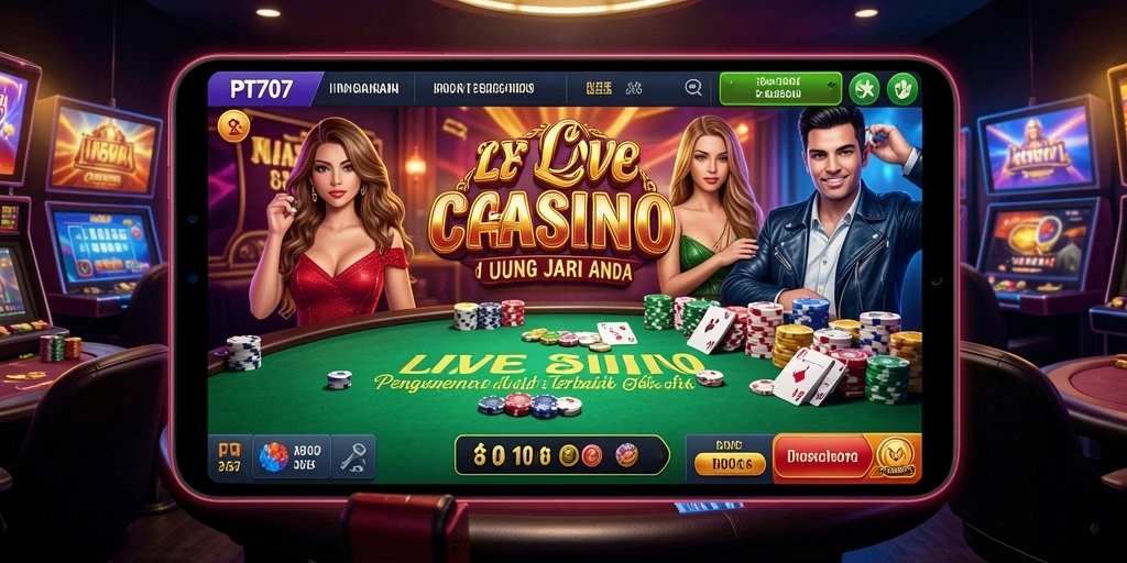 Screenshot gameplay PT707 menunjukkan interaksi langsung dengan dealer game.