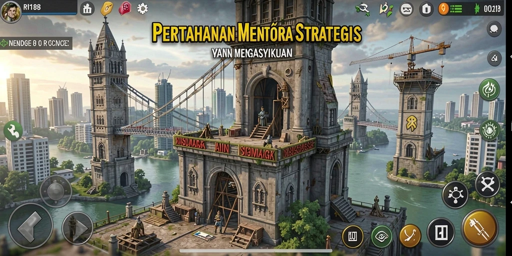 Screenshot gameplay RI188 menampilkan pertahanan menara yang intens dan seru.