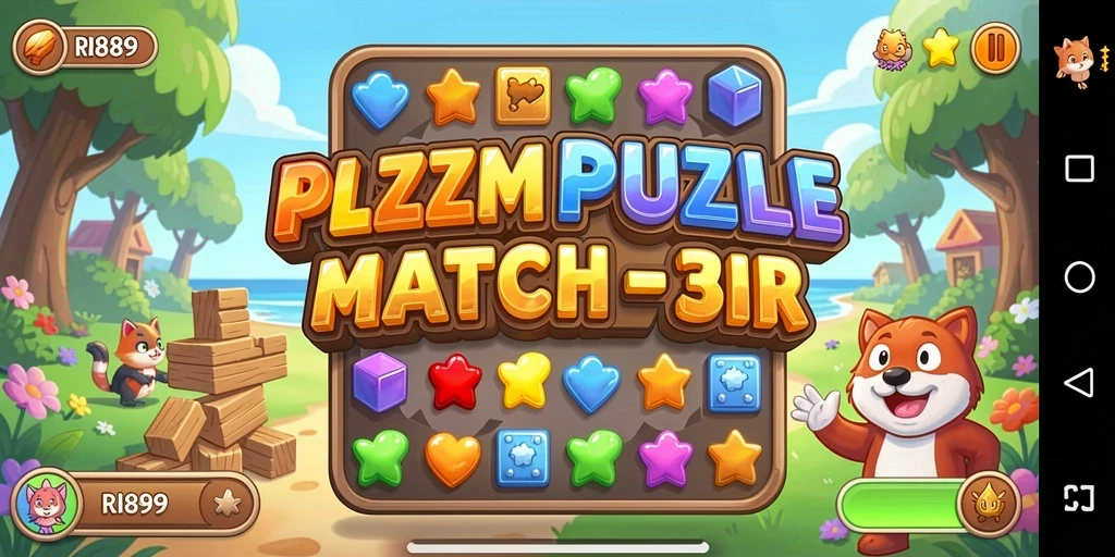 Screenshot utama RI889 menampilkan gameplay Match-3 yang menarik.