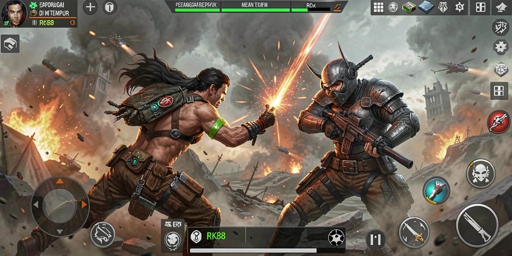 Tangkapan layar gameplay pertarungan seru di RK88.