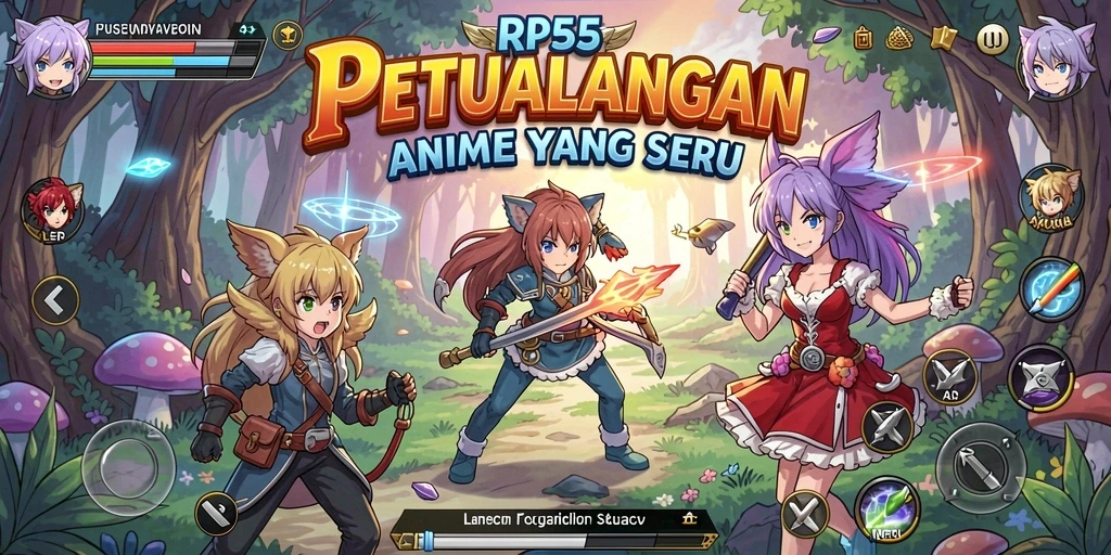 Tampilan gameplay RP55 yang penuh aksi dan karakter Anime.