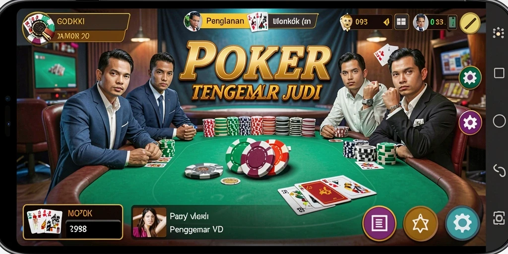 Tangkapan layar V98 menunjukkan suasana permainan Poker yang mendebarkan.