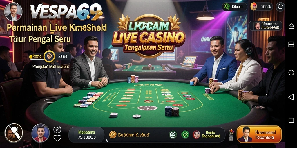 Screenshot gameplay VESPA69 menampilkan dealer langsung dan sesi permainan yang mendebarkan.