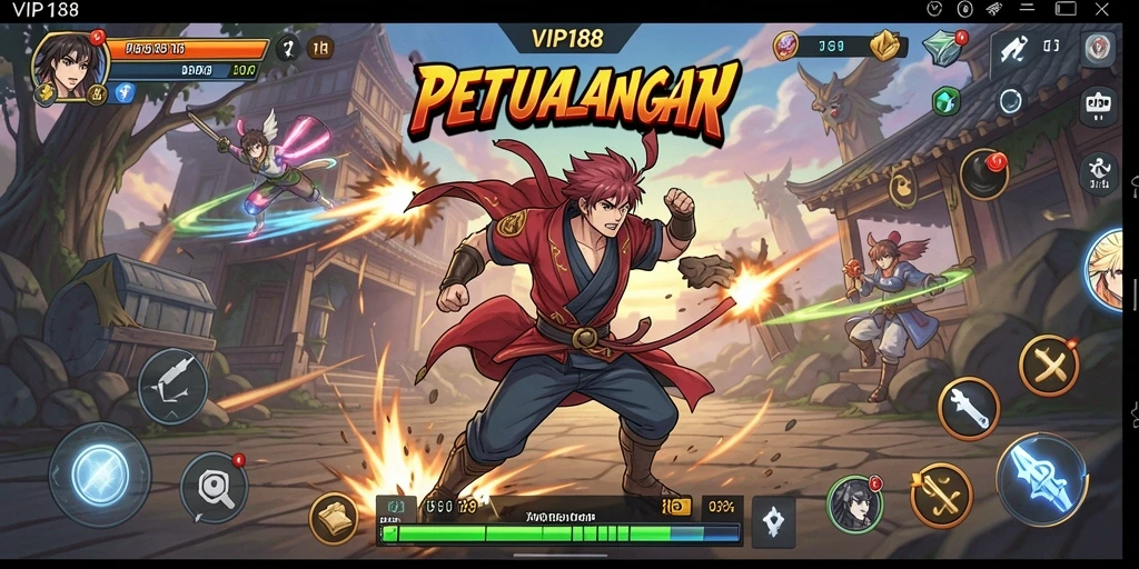 Screenshot menunjukkan karakter anime dalam aksi seru di game VIP188.