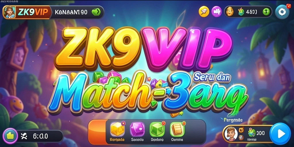 Tangkapan layar ZK9VIP menampilkan gameplay Match-3 yang menantang dan penuh warna.